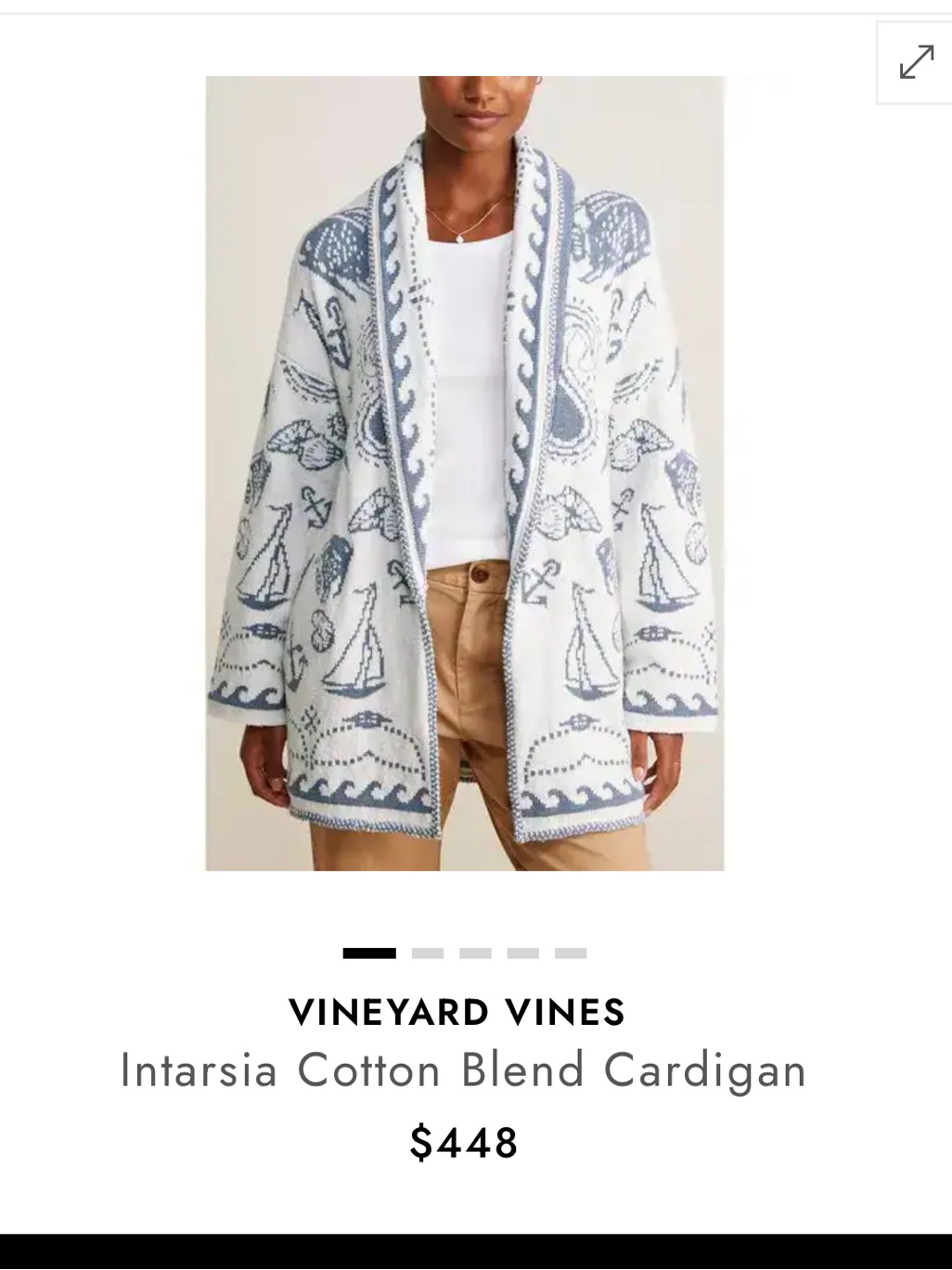 Vineyard Vines White And Light Blue Intarsia Nautical Cardigan Large Nwt